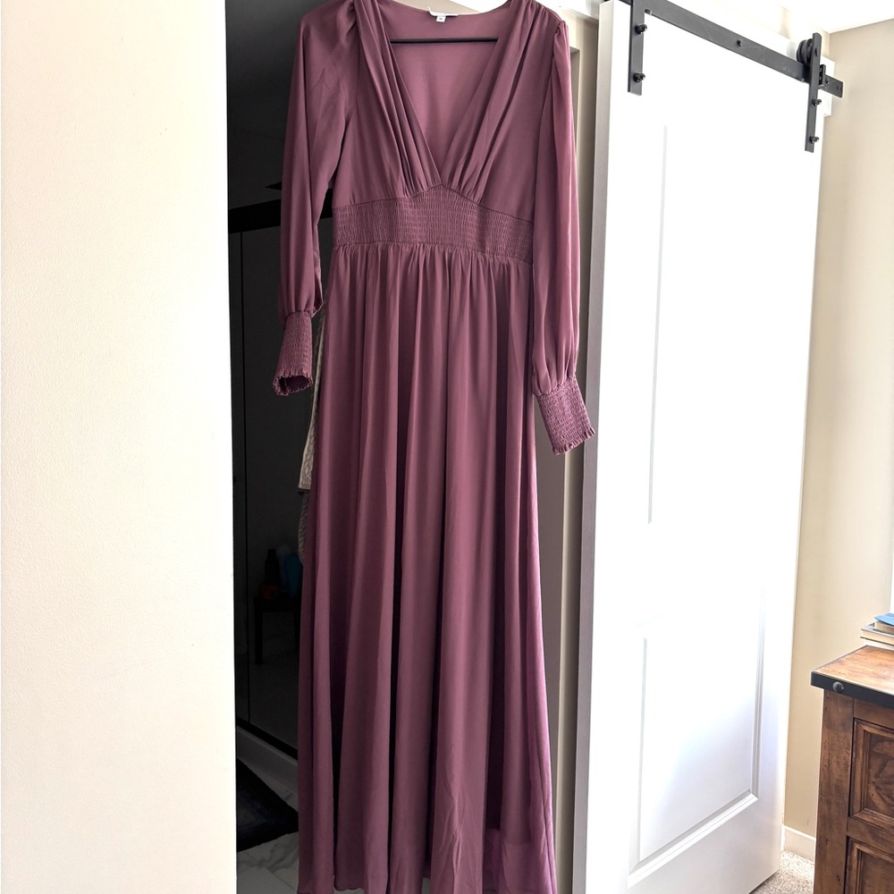 Elegant Mauve Long Sleeve Dress